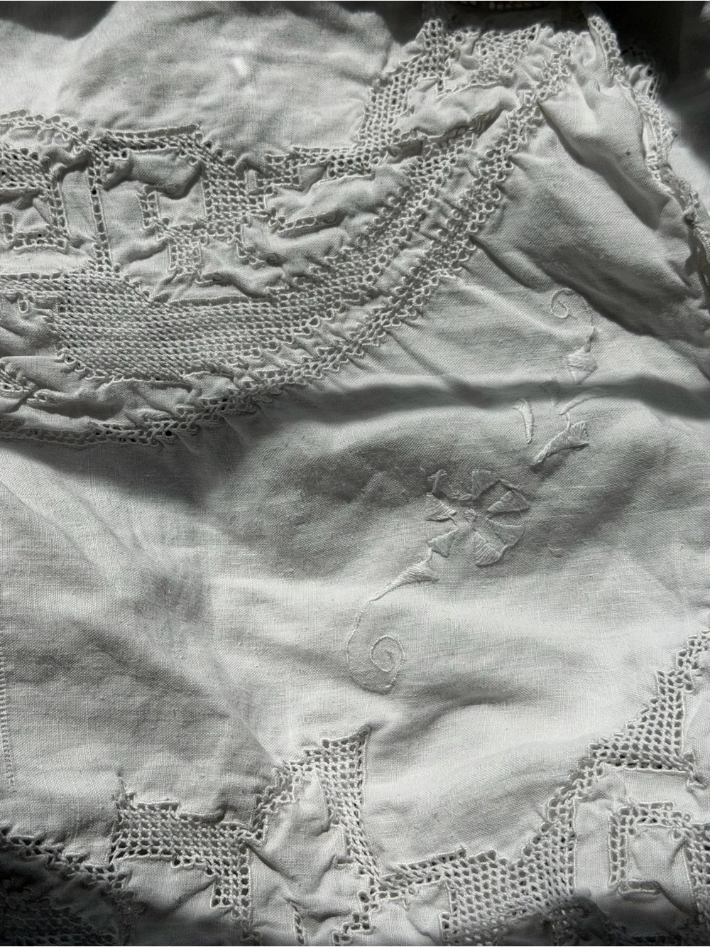 Vintage Linen Tablecloth Embroidered Crocheted Lace